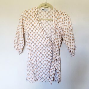 BECASA Cotton Wrap Boho Floral Top